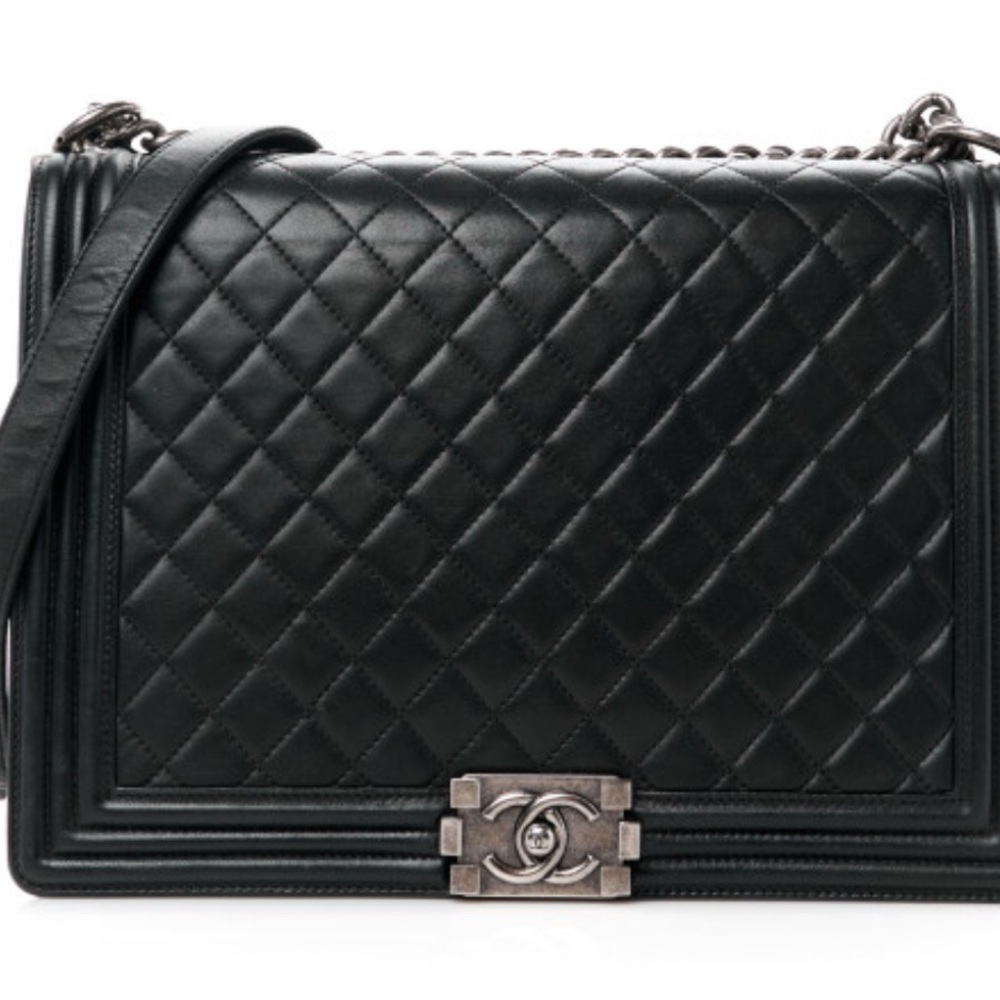 Chanel Large Boy Bag in Black Quilted Calfskin w/ Silver HW